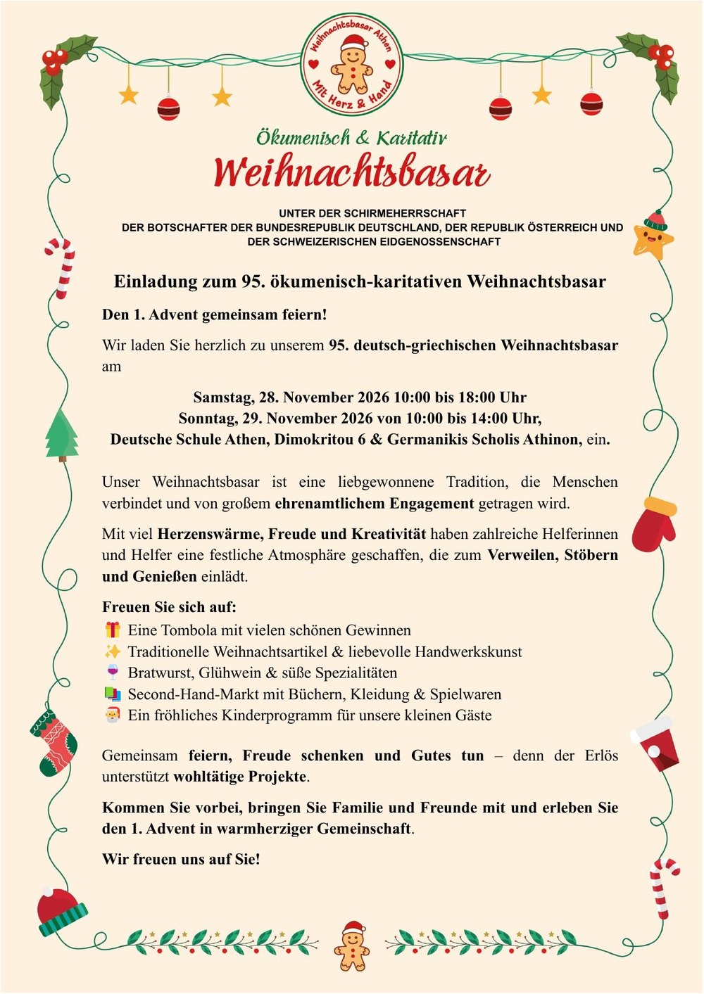 Einladung zum 95. ökumenisch-karitativen Weihnachtsbasar